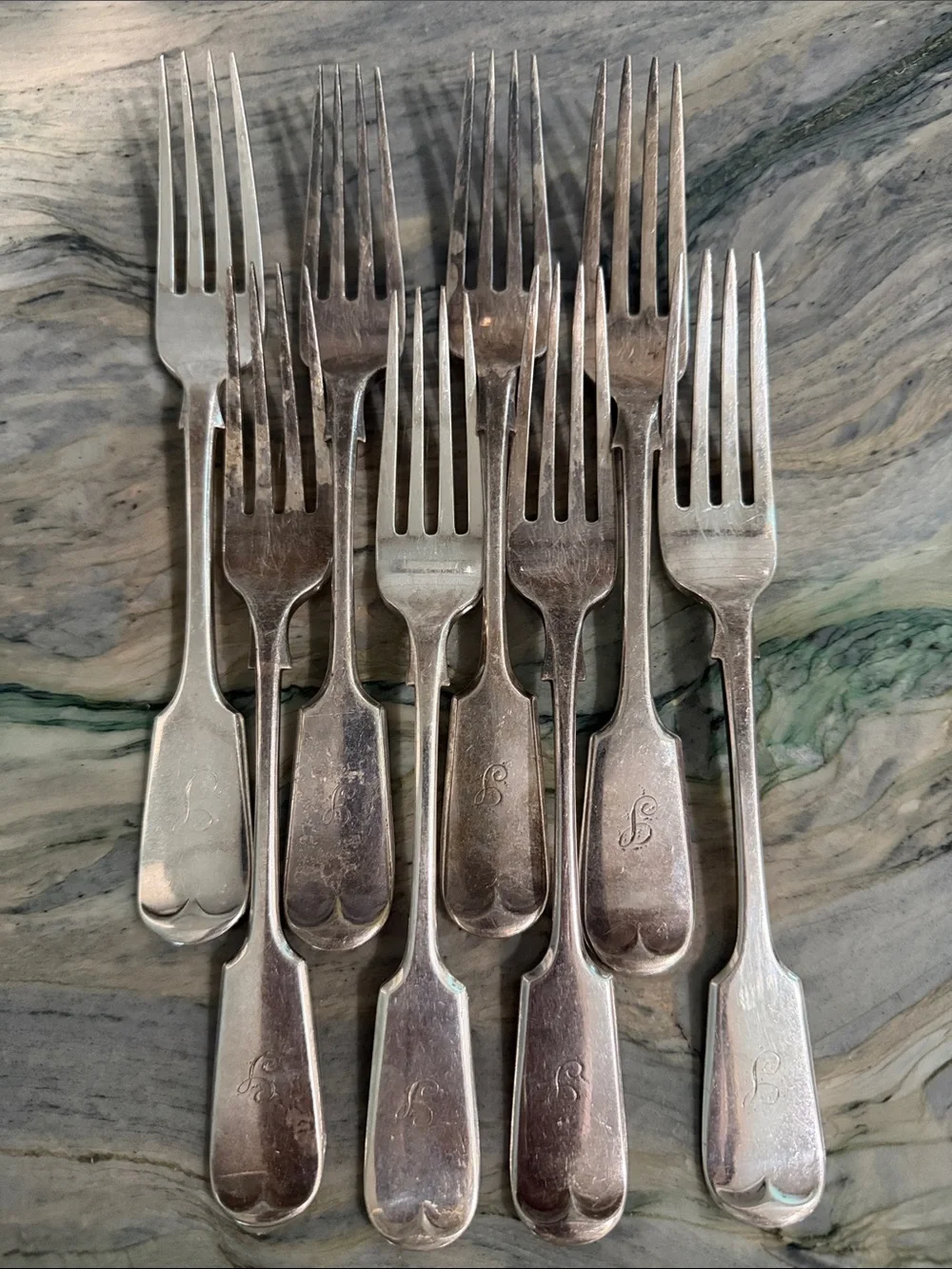 Vintage Monogrammed Silver Dinner Forks - Set of 8